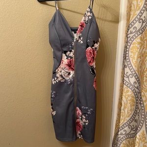 Haute Monde Spaghetti Strap Bodycon Floral Zip Up Dress